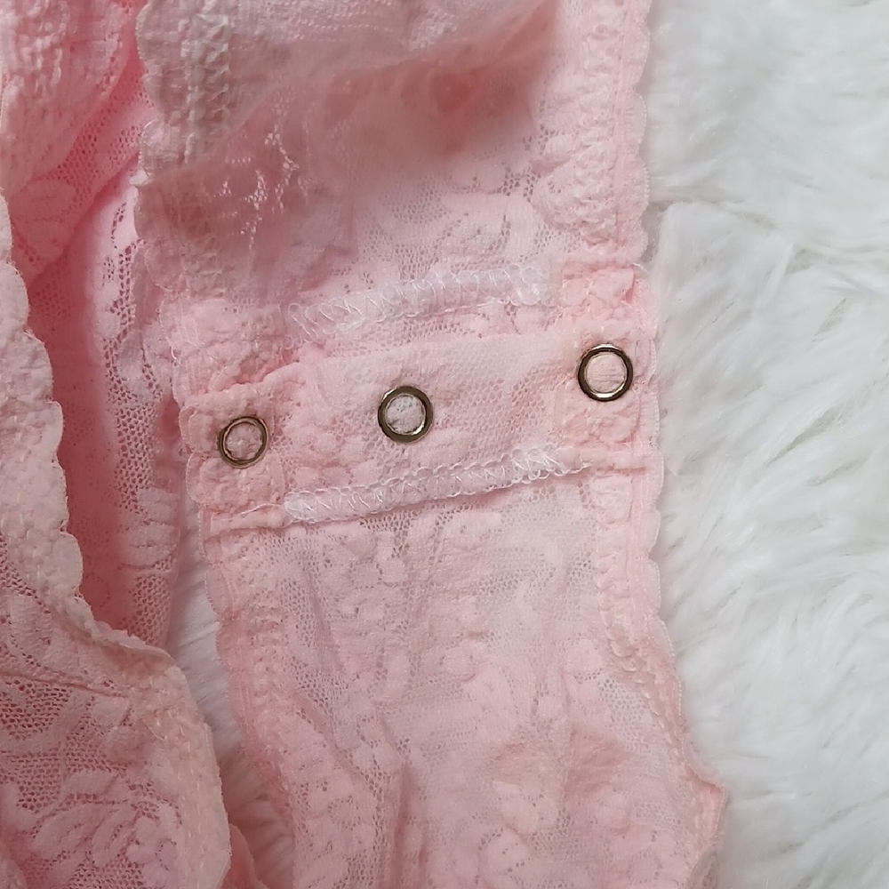 Vintage‎ Pink Floral Lace One Piece Bodysuit Size M Feminine Sheer - Picture 12 of 14